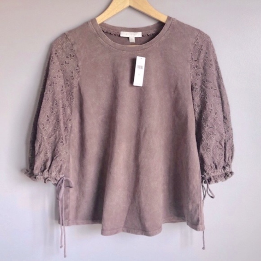 New Anthropologie Eri + Ali Peasant Eyelet Mauve Purple Boho Top Blouse XS
